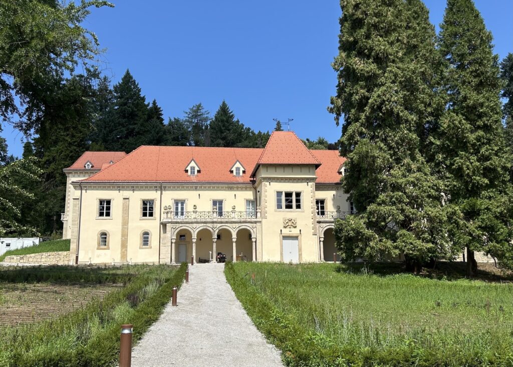 View of a beautifully renovated castle in Opeka Arboretum
